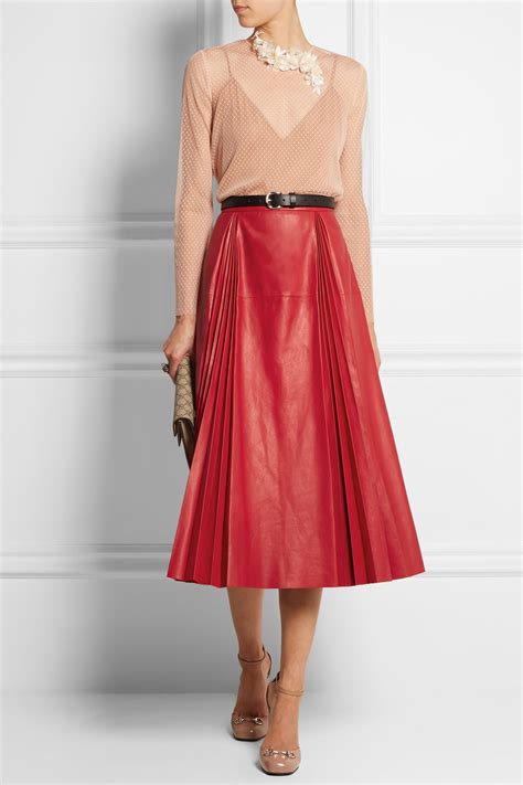 gucci red leather skirt|gucci pleated skirt.